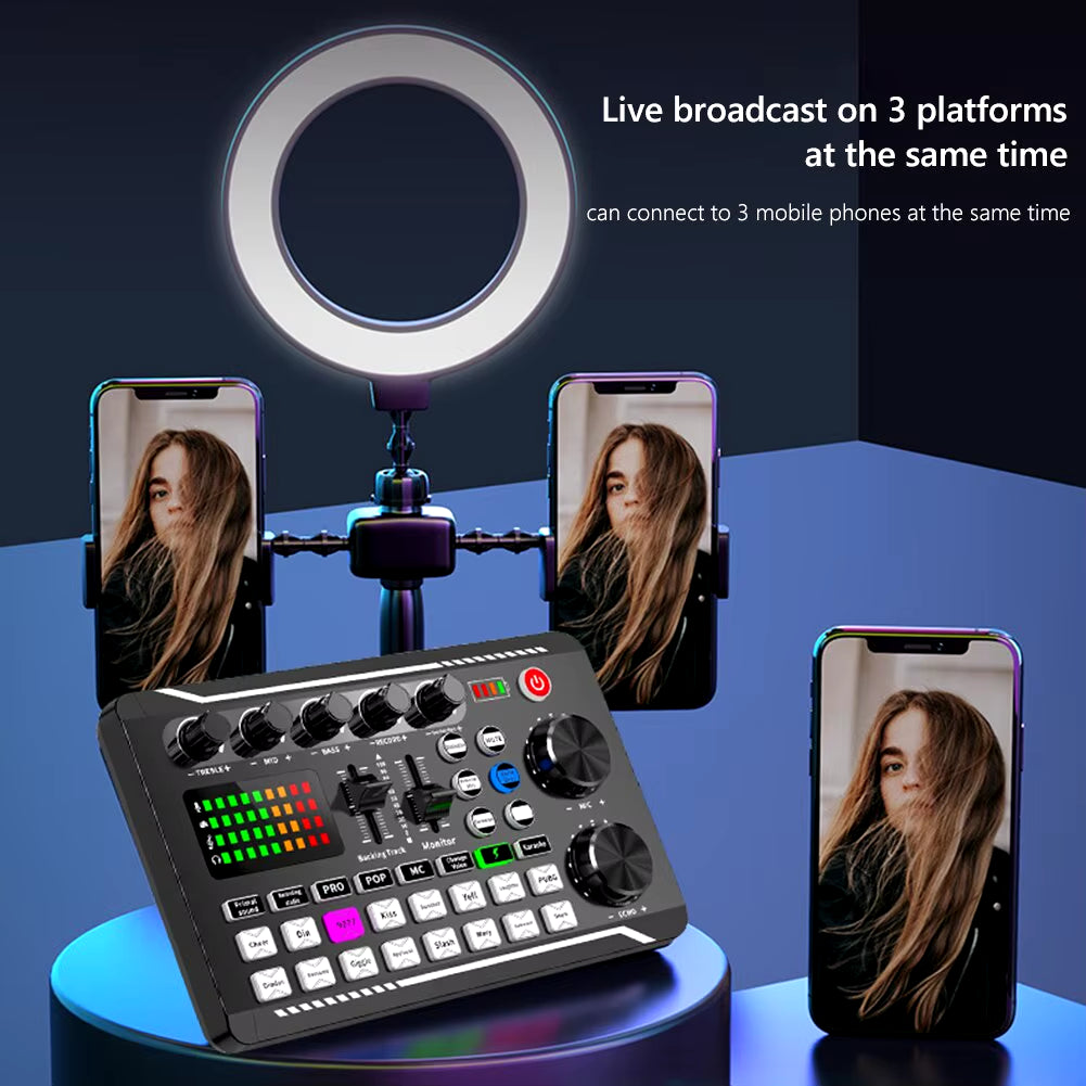 F998 Sound Card Professional Bluetooth-Compatible Studio Record for Phone PC Audio Mixing Console Amplifier Live Music Mixer