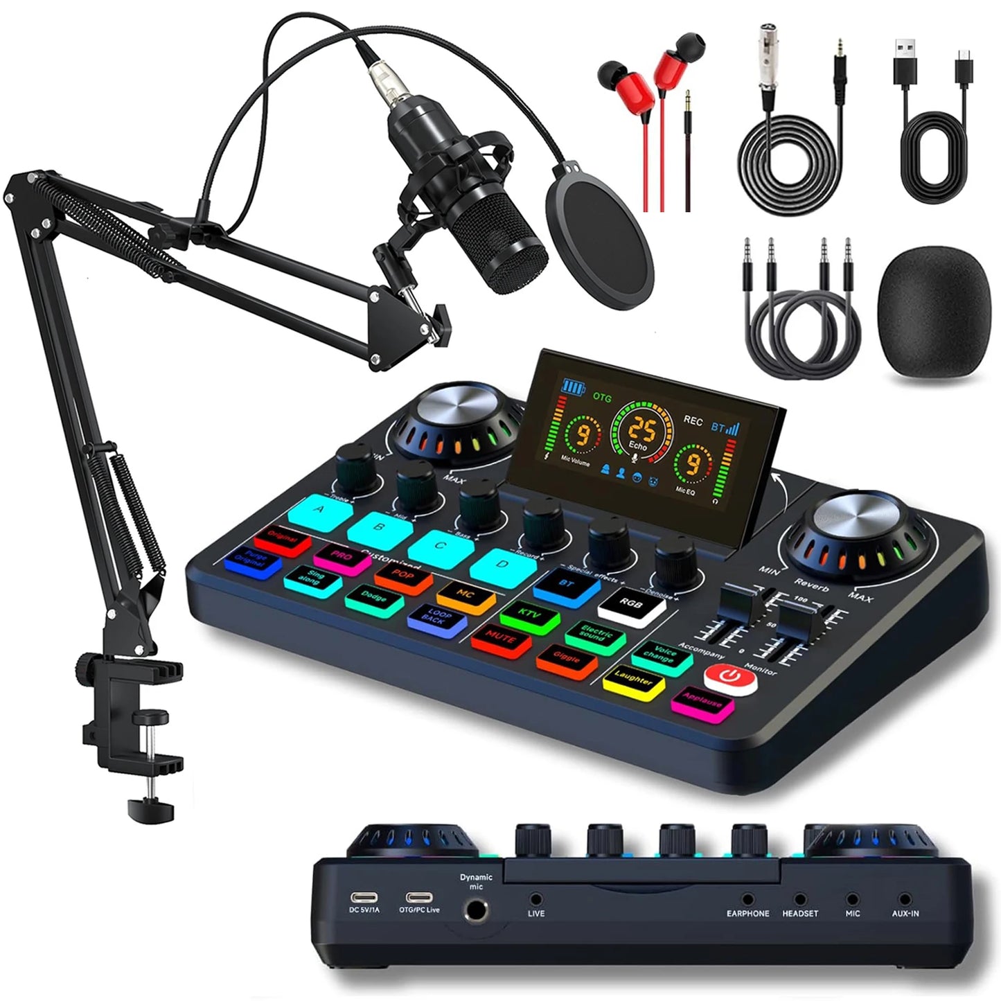 Live Broadcast Blog Equipment Live Sound Card with Microphone Set Bluetooth Audio Recording Mixer for Computer Live Streaming