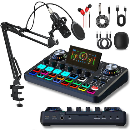 Live Broadcast Blog Equipment Live Sound Card with Microphone Set Bluetooth Audio Recording Mixer for Computer Live Streaming
