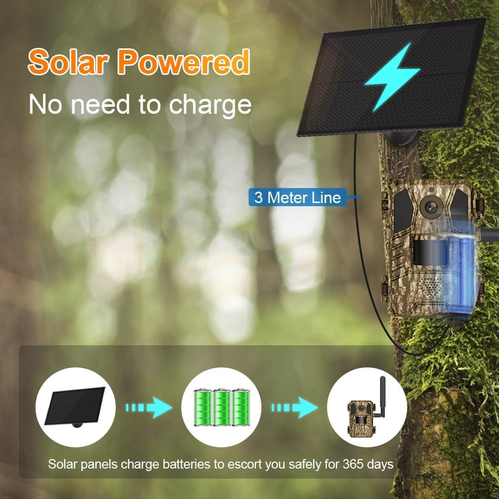 4G LTE Cellular Trail Cameras, 2K HD Live Streaming, Solar Powered Wildlife Game