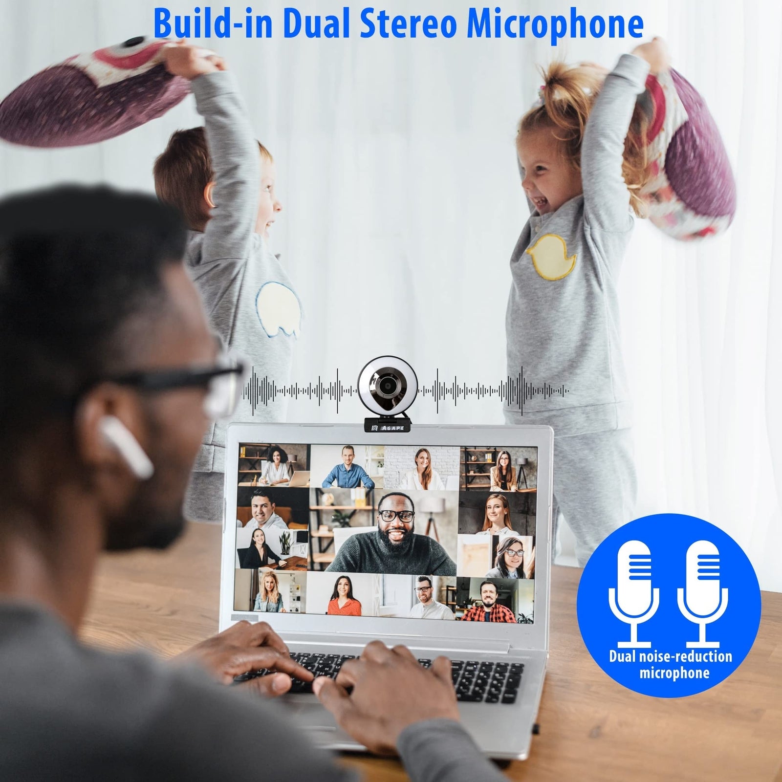 Agape Streaming Webcam with Dual Microphone 1080P Adjustable Right Light Pro ...