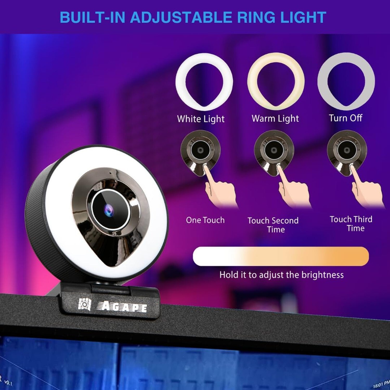 Agape Streaming Webcam with Dual Microphone 1080P Adjustable Right Light Pro ...