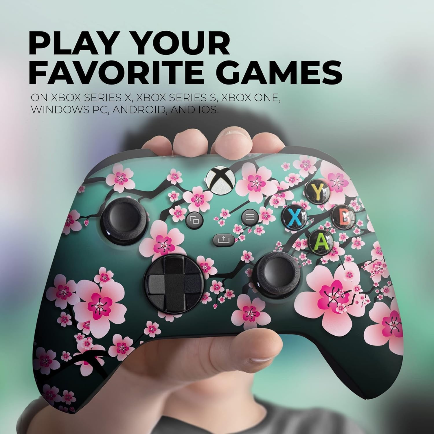 Cherry Blossom Custom X-Box Controller Wireless Compatible with X-Box One/Series X/S Proudly Customized in USA with Permanent HYDRO-DIP Printing(Not JUST a SKIN) (MODDED)
