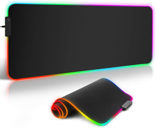 RGB Gaming Mouse Pad, Large Extended Led Mousepad 31.5×12 Inches, Non-Slip Rubber Base Desk Pad with 12 Lighting Modes, Smooth High Precision Mouse Mat for Keyboard Stitched Edges