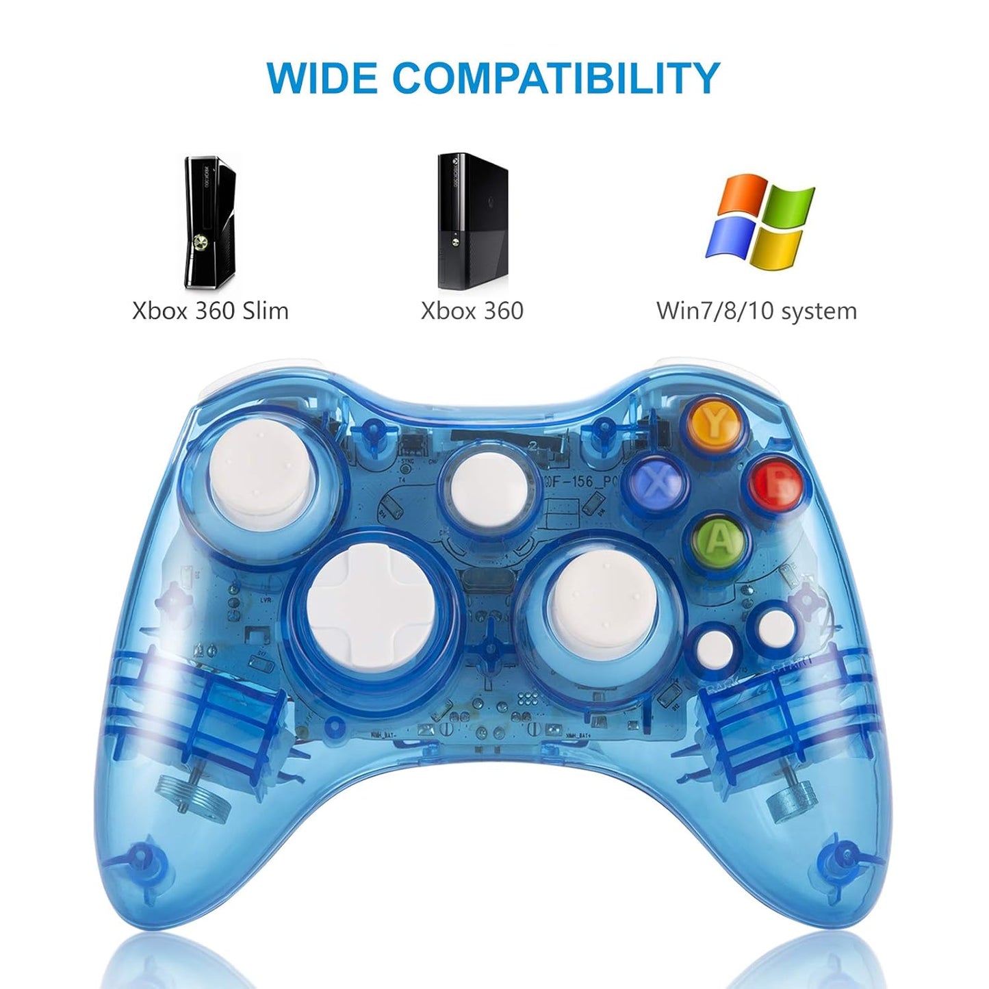 2.4GHZ Wireless Controller for Xbox 360 Controller, Wireless Remote Joystick Gamepad with USB Receiver Adapter for Xbox 360&360 Slim/Pc Windows 10 8 11 Blue