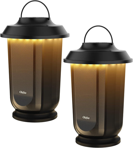 Outdoor Bluetooth Speakers 2 Packs, 40W True Wireless Stereo Patio Speaker Dual Pairing Lantern Speaker, 20 Warm White LED, Rich Bass for Garden Yard Camping