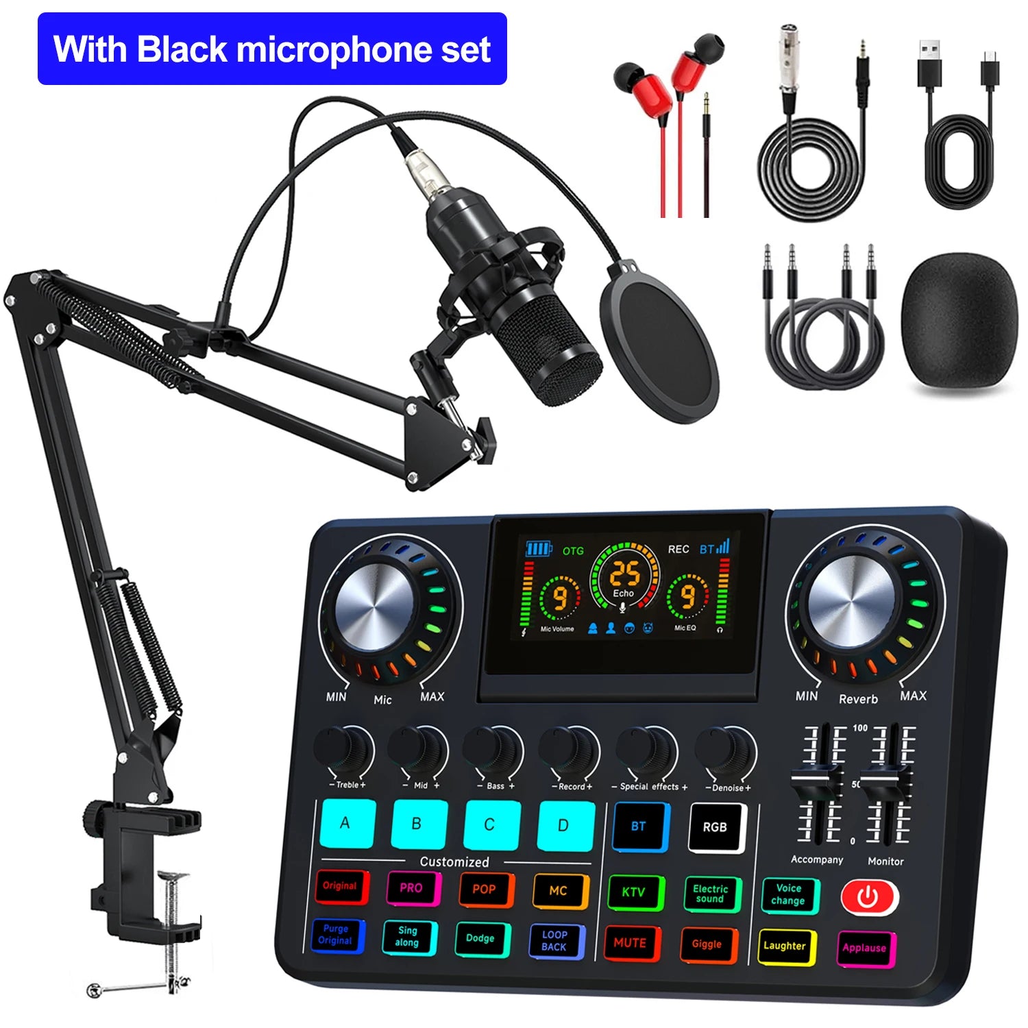 Live Broadcast Blog Equipment Live Sound Card with Microphone Set Bluetooth Audio Recording Mixer for Computer Live Streaming