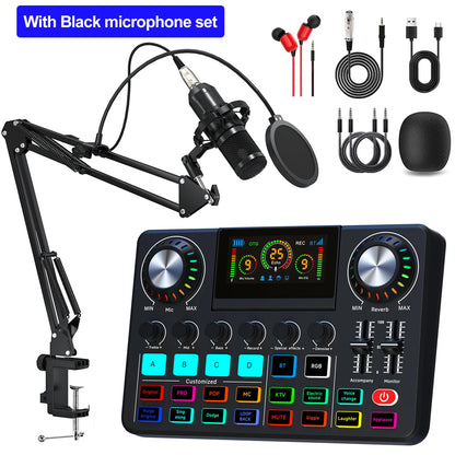 Live Broadcast Blog Equipment Live Sound Card with Microphone Set Bluetooth Audio Recording Mixer for Computer Live Streaming