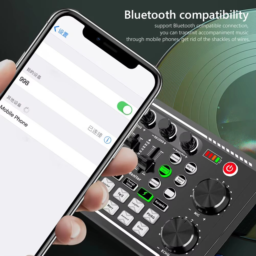 F998 Sound Card Professional Bluetooth-Compatible Studio Record for Phone PC Audio Mixing Console Amplifier Live Music Mixer