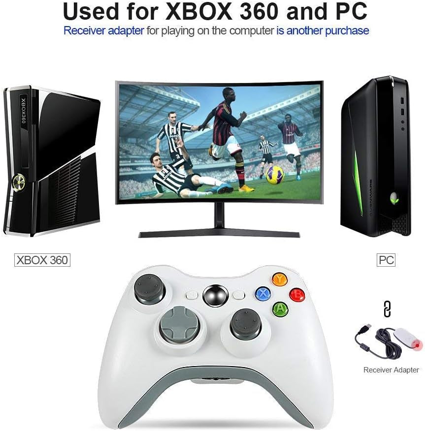 Wireless Controller for Xbox 360, Xbox 360 Joystick Wireless Game Controller for Microsoft Xbox & Slim 360 PC Windows 7,8,10 (White)