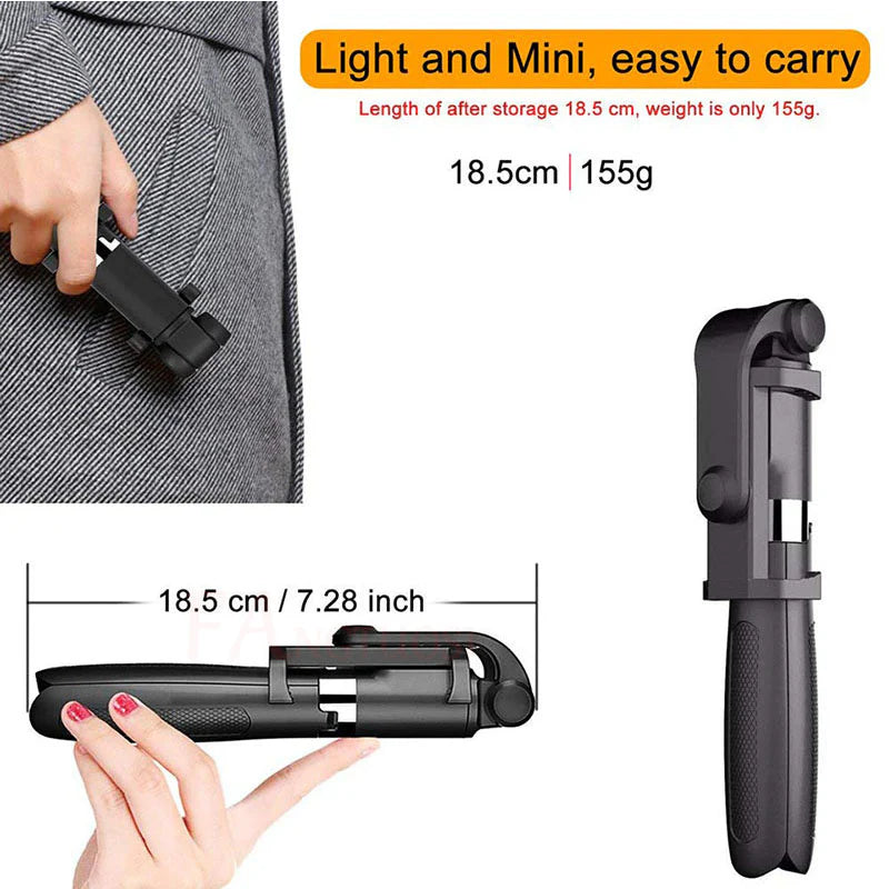 Universal Bluetooth Selfie Stick for Apple, Adjustable Tripod Stand with Live Streaming Mount for Mobile Devices