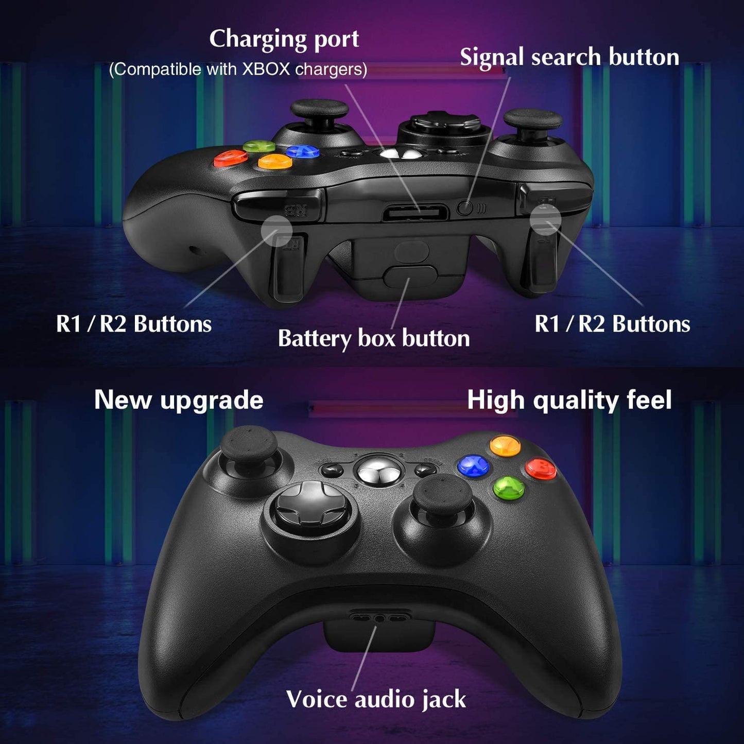 Wireless Controller for Xbox 360, Xbox 360 Joystick Wireless Game Controller for Xbox 360 & Slim Console and PC Windows Xp/7/8/10(Black)
