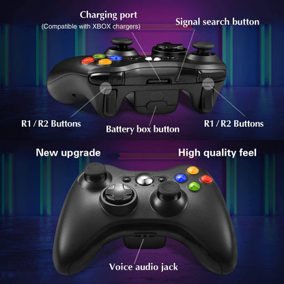 Wireless Controller for Xbox 360, Xbox 360 Joystick Wireless Game Controller for Xbox 360 & Slim Console and PC Windows Xp/7/8/10(Black)