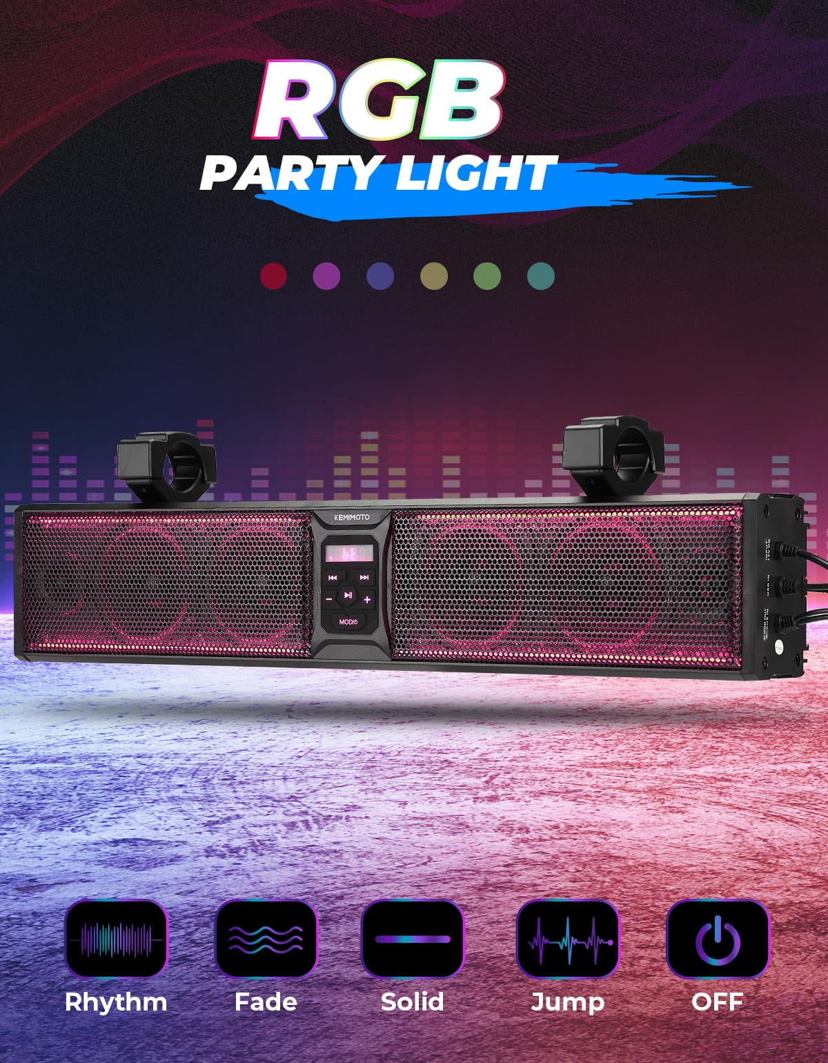 B0117-01801BK 26'' RGB ATV UTV Sound Bar Bluetooth Vehicle Speakers