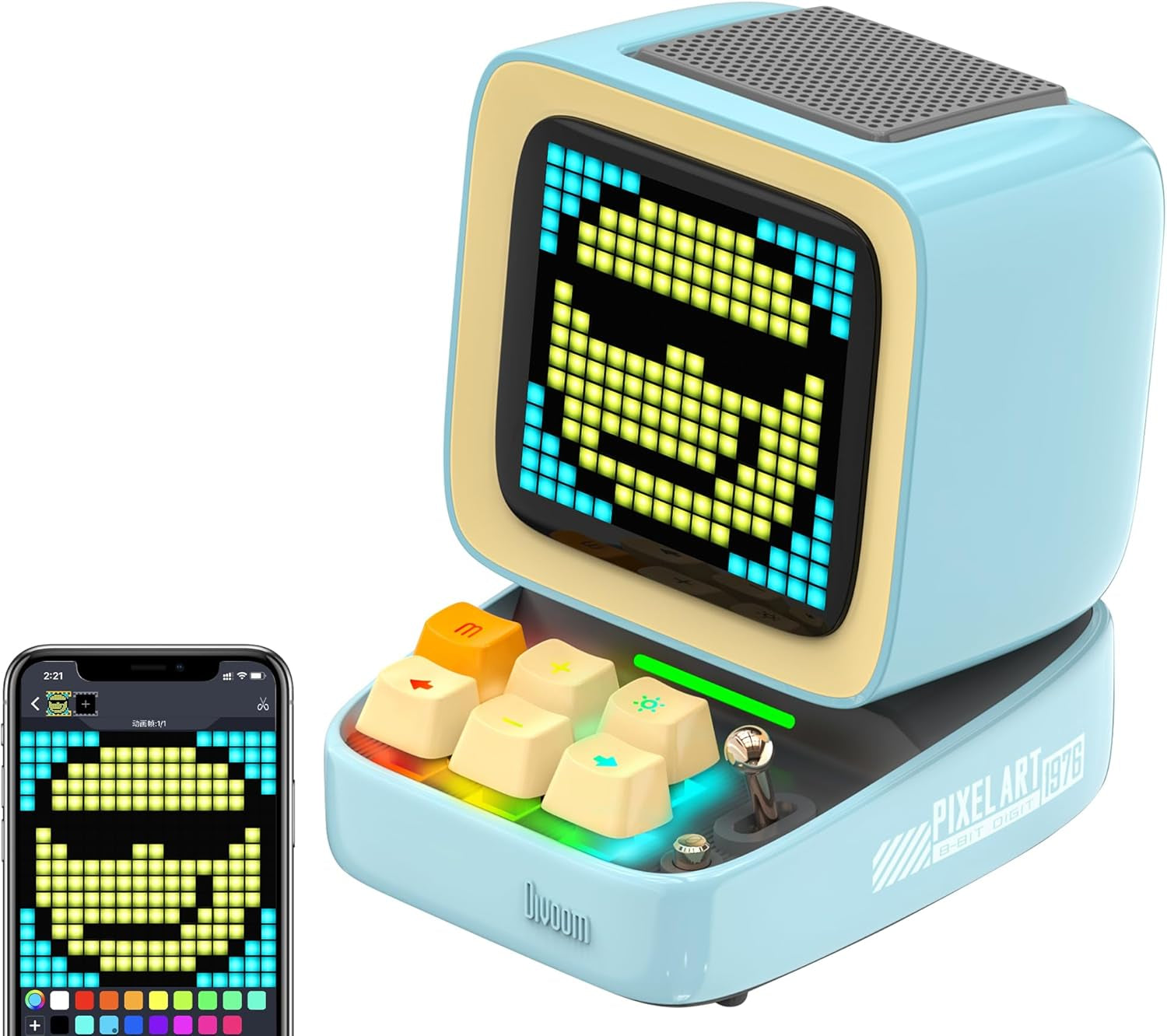 Ditoo Programmable Pixel Art Led-Bluetooth-Speaker Showing-Clock Emoji DIY Design for Home Wedding Party Decoration with Wireless App Control (Green)