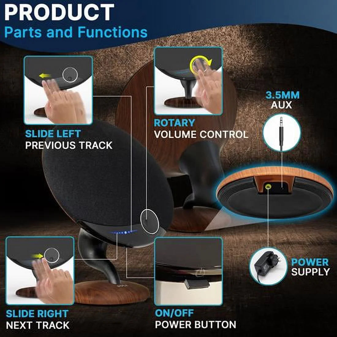 Portable Bluetooth Gramophone Speaker W/ Super Bass Sub Stereo 2.1 HI-FI Wireless Streaming
