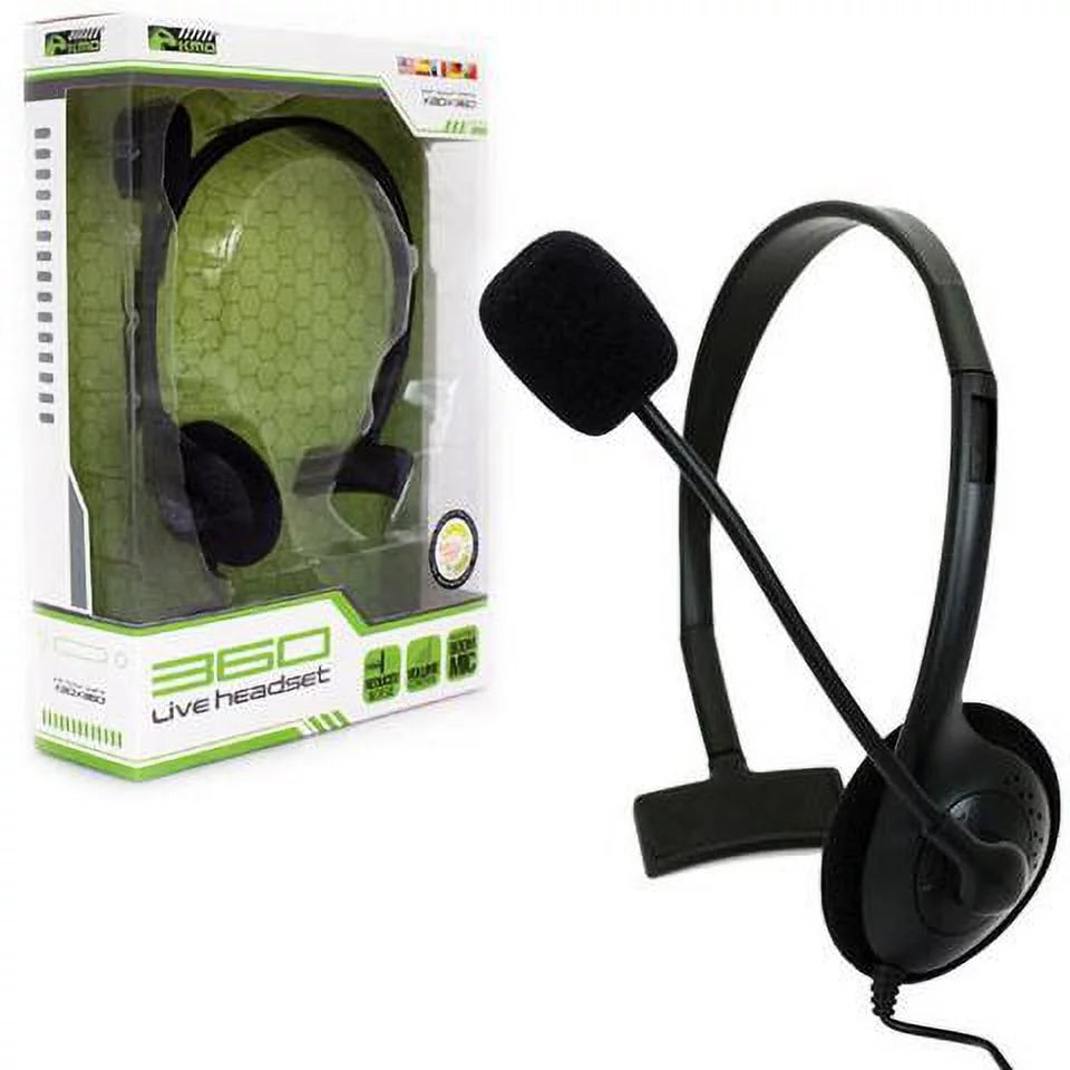 Live Chat Headset with Boom Microphone for Microsoft XBOX 360, Black