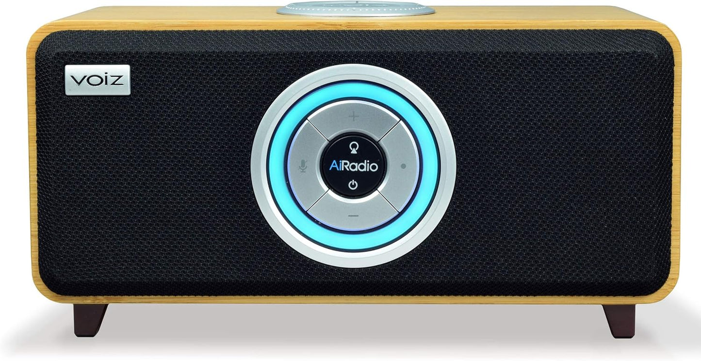 Bluetooth Smart Speaker, Built-In Alexa, Wifi and Streaming Capable, Sustainable Bamboo Wood Cabinet, Airadio, Black, VR-80B