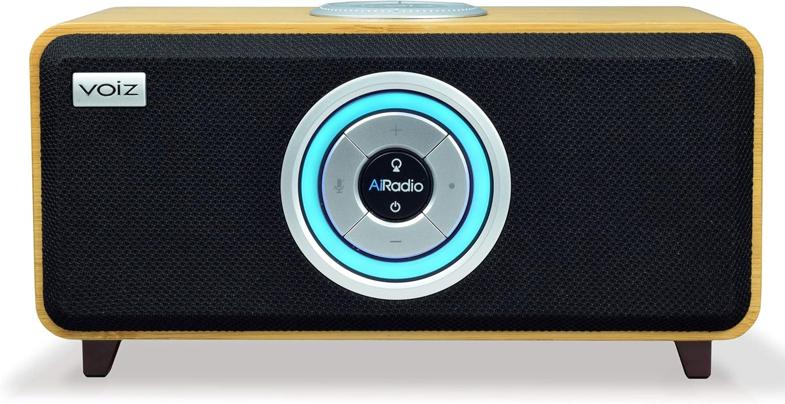 Bluetooth Smart Speaker, Built-In Alexa, Wifi and Streaming Capable, Sustainable Bamboo Wood Cabinet, Airadio, Black, VR-80B