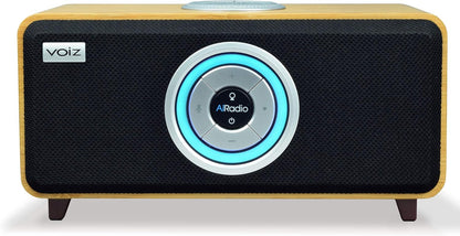 Bluetooth Smart Speaker, Built-In Alexa, Wifi and Streaming Capable, Sustainable Bamboo Wood Cabinet, Airadio, Black, VR-80B