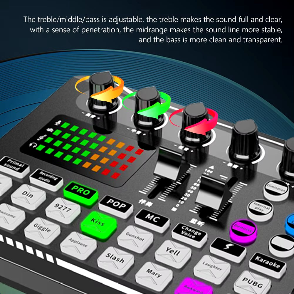 F998 Sound Card Professional Bluetooth-Compatible Studio Record for Phone PC Audio Mixing Console Amplifier Live Music Mixer