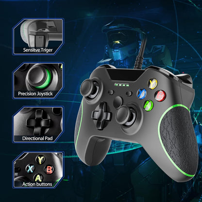 Wired Controller for Xbox One/Series, Wired Xbox Series Controller with Dual-Vibration, Headset Jack, PC Controller Wired for Xbox One/Xbox One S|X/Xbox Series S|X/PC Windows 7/8/10(Black)