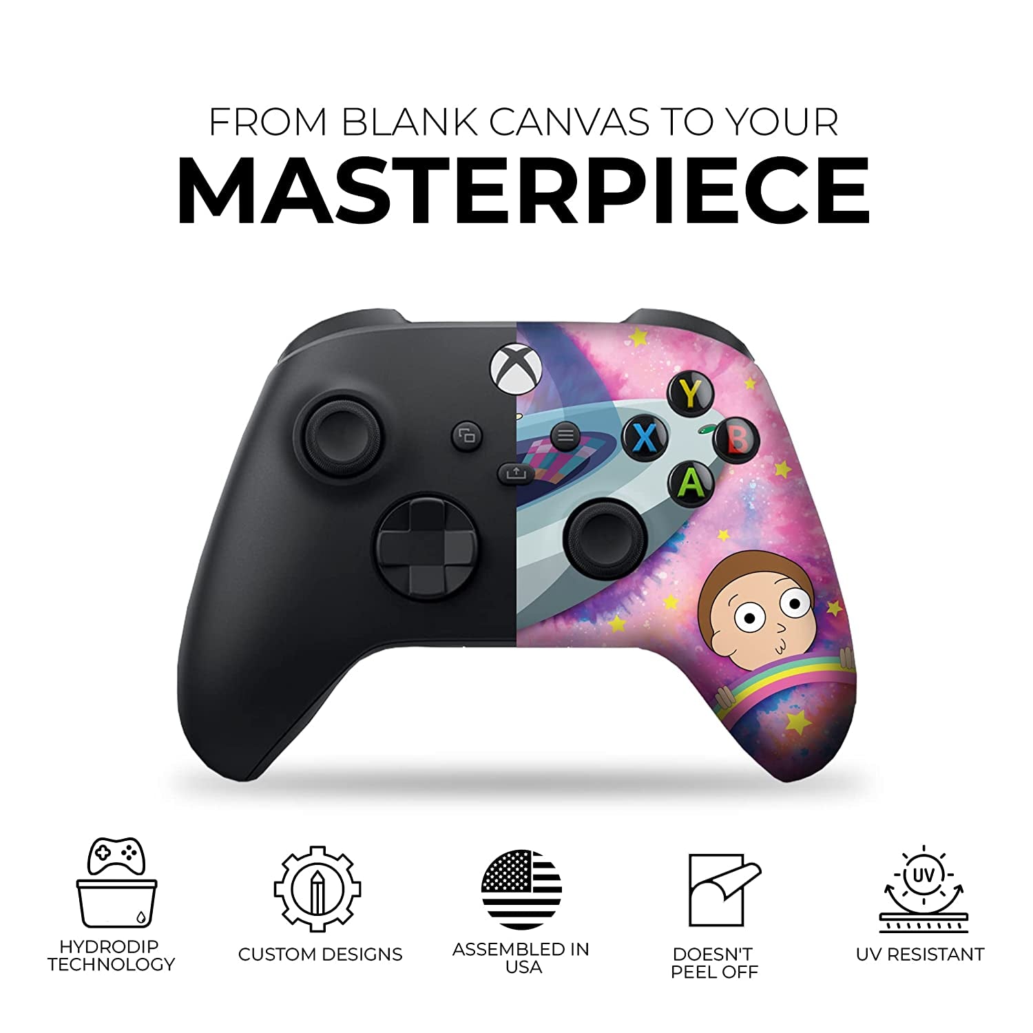 Schwifty Rickky & Mortty Custom X-Box Controller Wireless Compatible with X-Box One/Series X/S Proudly Customized in USA with Permanent HYDRO-DIP Printing (NOT JUST a SKIN)