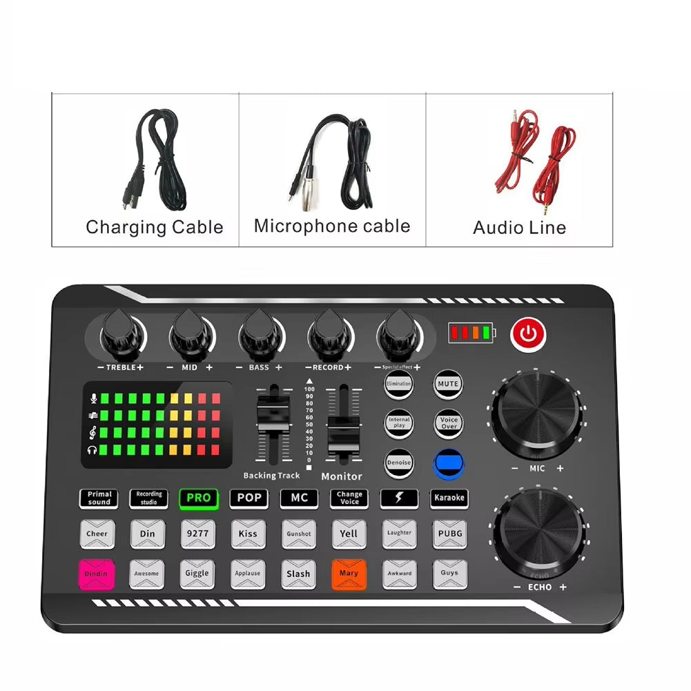 F998 Sound Card Professional Bluetooth-Compatible Studio Record for Phone PC Audio Mixing Console Amplifier Live Music Mixer