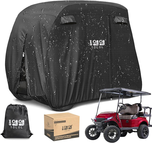 Waterproof Golf Cart Cover, Universal Fit for Yamaha, EZGO, Club Car & Honda, All-Weather 2/4/2+2 Passenger Protection with Three Zipper Doors