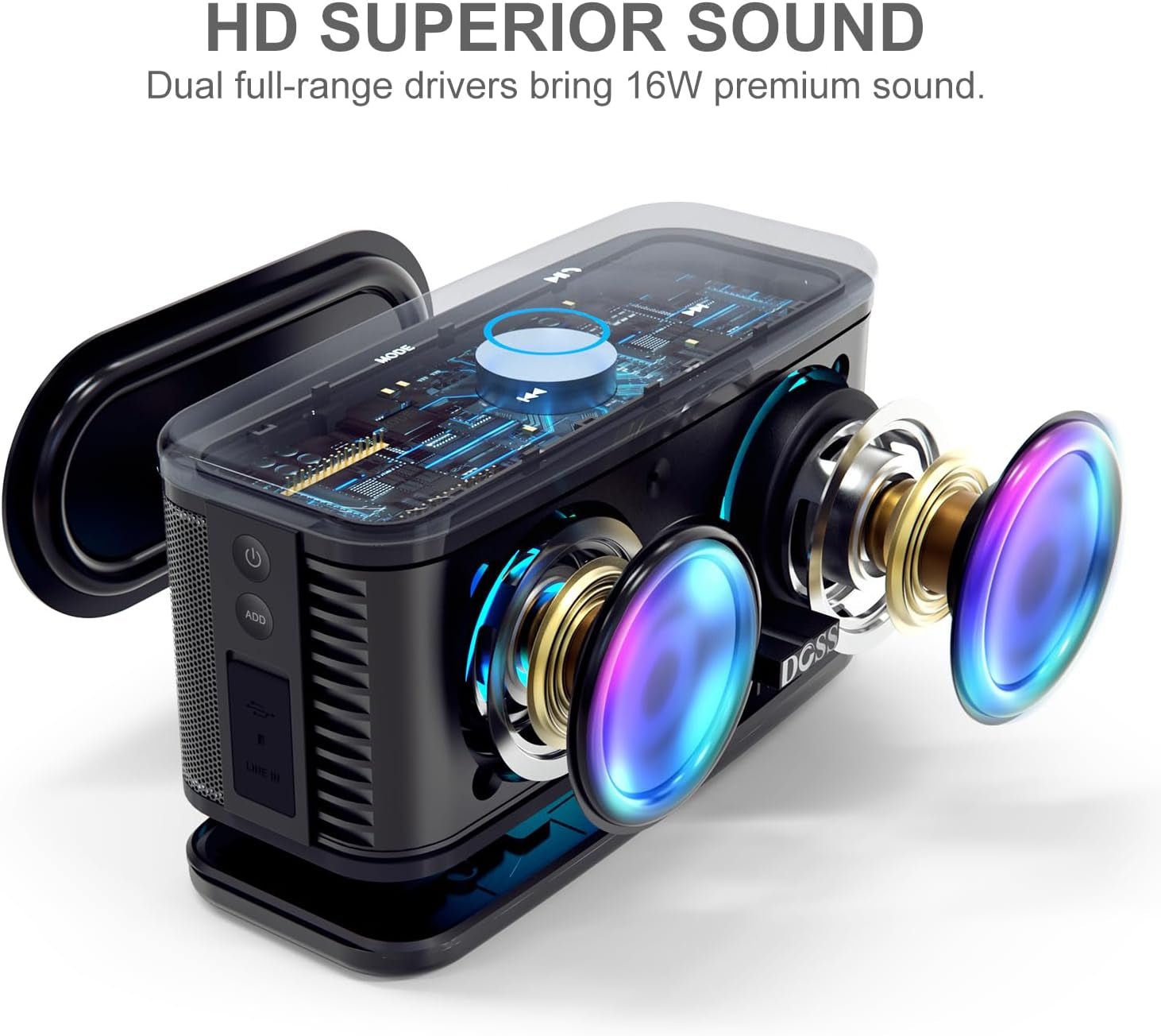 Soundbox plus Bluetooth Speaker with Superior Sound, Bluetooth 5.0, Wireless Stereo Pairing, Built-In Mic, 20H Playtime, Portable for Hking, Beach, Camping. Outdoor, Home - Black. Upgrade Version