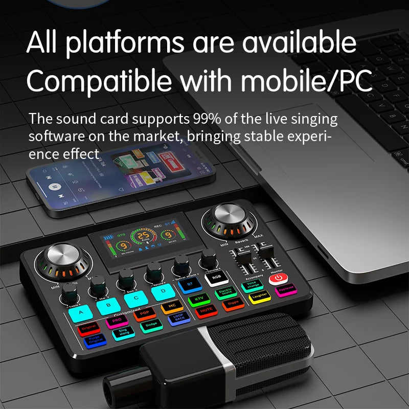 Live Broadcast Blog Equipment Live Sound Card with Microphone Set Bluetooth Audio Recording Mixer for Computer Live Streaming