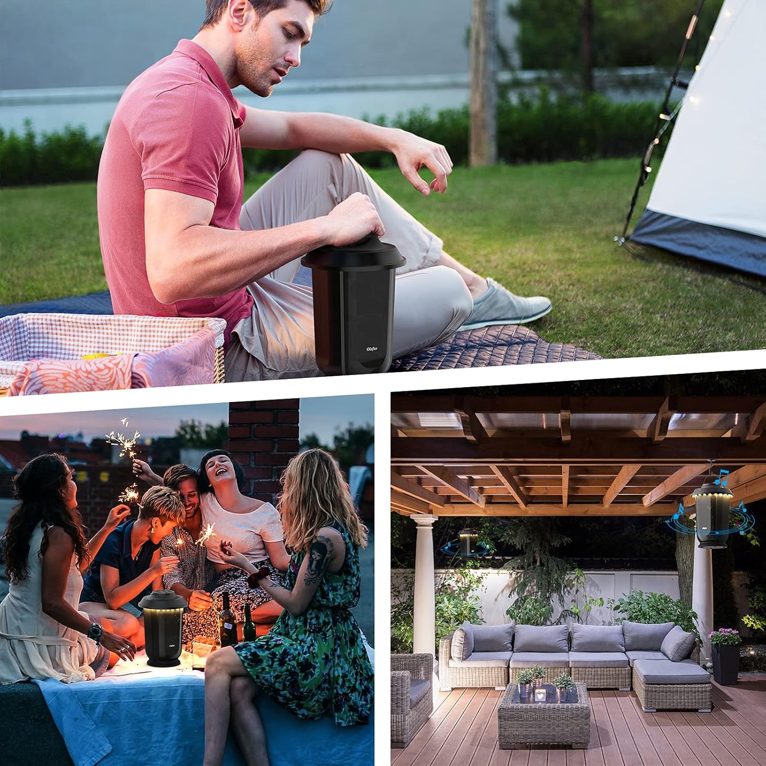 Outdoor Bluetooth Speakers 2 Packs, 40W True Wireless Stereo Patio Speaker Dual Pairing Lantern Speaker, 20 Warm White LED, Rich Bass for Garden Yard Camping