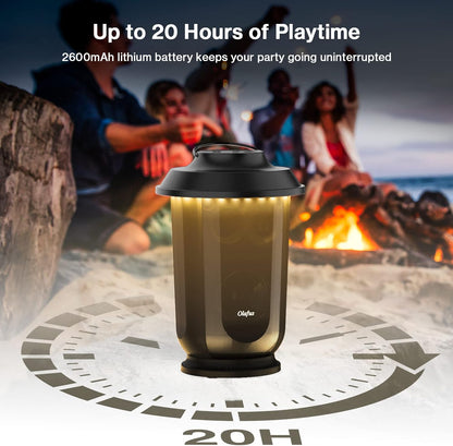 Outdoor Bluetooth Speakers 2 Packs, 40W True Wireless Stereo Patio Speaker Dual Pairing Lantern Speaker, 20 Warm White LED, Rich Bass for Garden Yard Camping