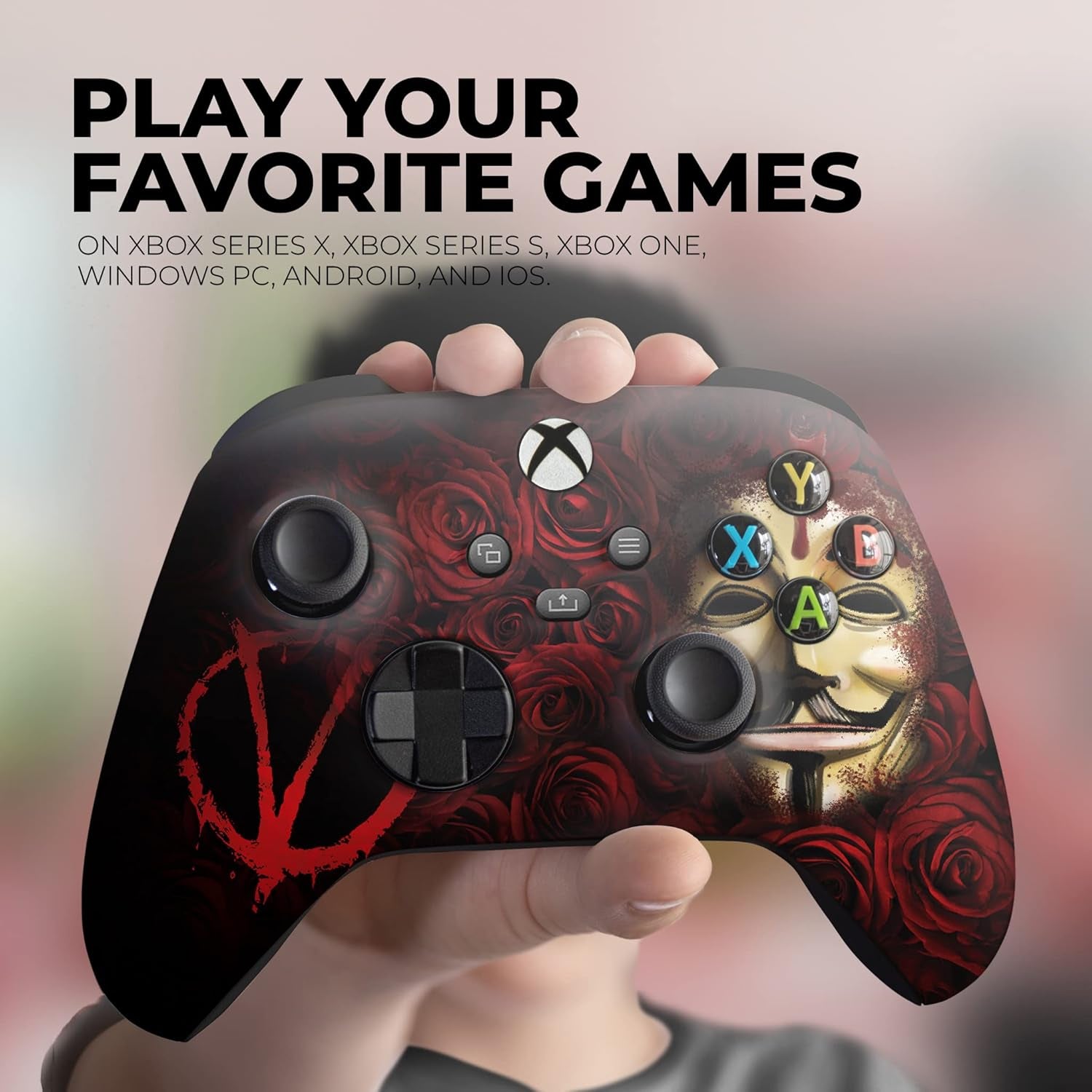 V for Venddeta Custom X-Box Controller Wireless Compatible with X-Box One/Series X/S Proudly Customized in USA with Permanent HYDRO-DIP Printing(Not JUST a SKIN) (MODDED)