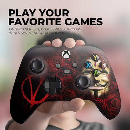 V for Venddeta Custom X-Box Controller Wireless Compatible with X-Box One/Series X/S Proudly Customized in USA with Permanent HYDRO-DIP Printing(Not JUST a SKIN) (MODDED)