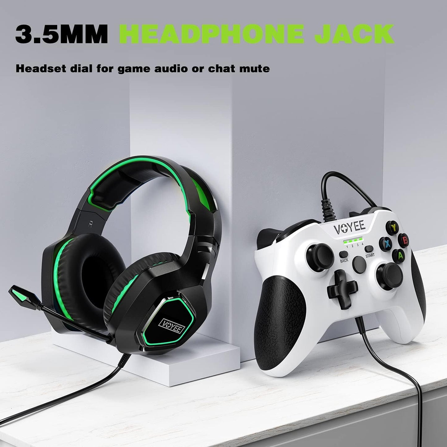 Xbox One Controller, Wired Controller Compatible with Xbox One/X/S/Pc Windows 11/10/8/7 with Headphone Jack/Double Shock - White