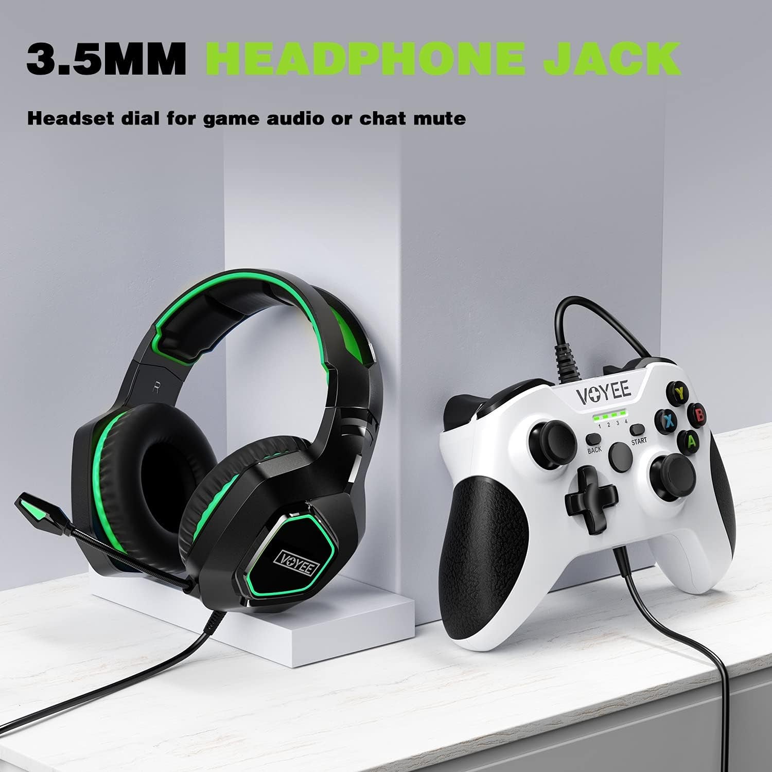 Xbox One Controller, Wired Controller Compatible with Xbox One/X/S/Pc Windows 11/10/8/7 with Headphone Jack/Double Shock - White