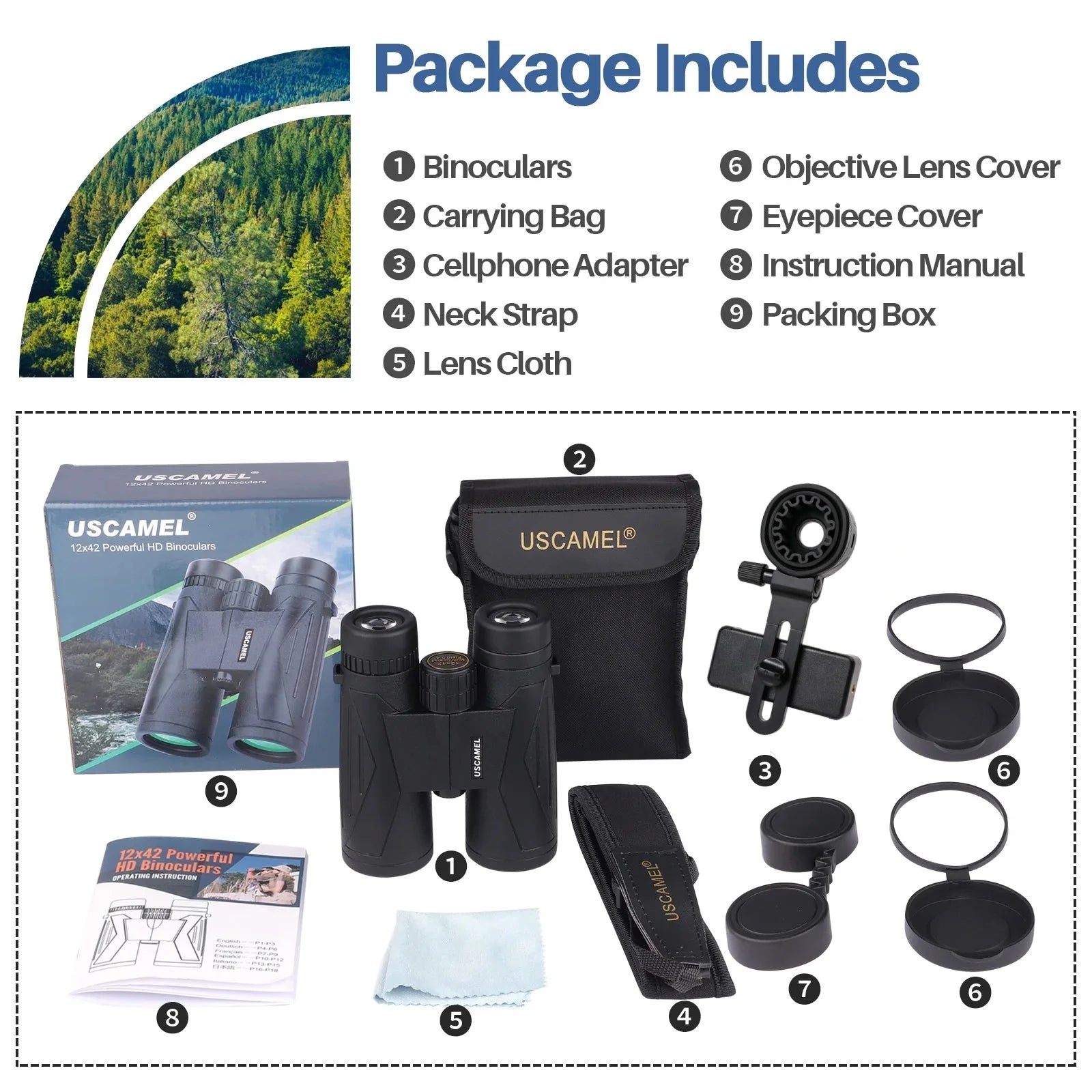 12X42 Binoculars for Adults & Kids, High-Powered Binoculars Waterproof Optics with Low-Light Night Vision for Bird Watching and Outdoor Activities