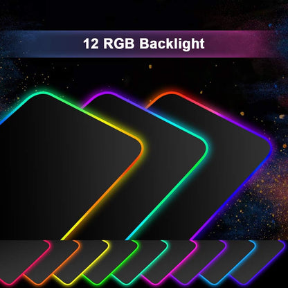 RGB Gaming Mouse Pad, Large Extended Led Mousepad 31.5×12 Inches, Non-Slip Rubber Base Desk Pad with 12 Lighting Modes, Smooth High Precision Mouse Mat for Keyboard Stitched Edges