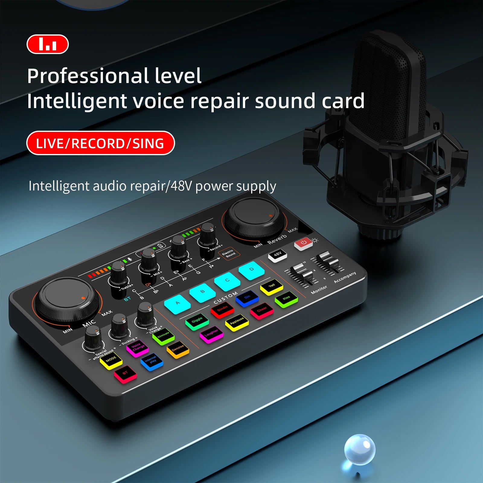Bluetooth-Compatible Live Sound Card Streaming Mixer Sound Card Audio for Game Voice Podcast Live Streaming Podcast Accessories