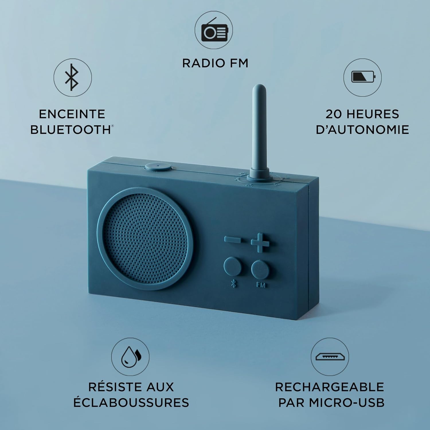 TYKHO 3 Wireless Bluetooth Speaker and FM Radio, Splashproof and Rechargeable - Black