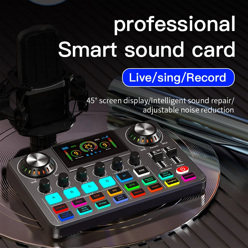 Live Broadcast Blog Equipment Live Sound Card with Microphone Set Bluetooth Audio Recording Mixer for Computer Live Streaming