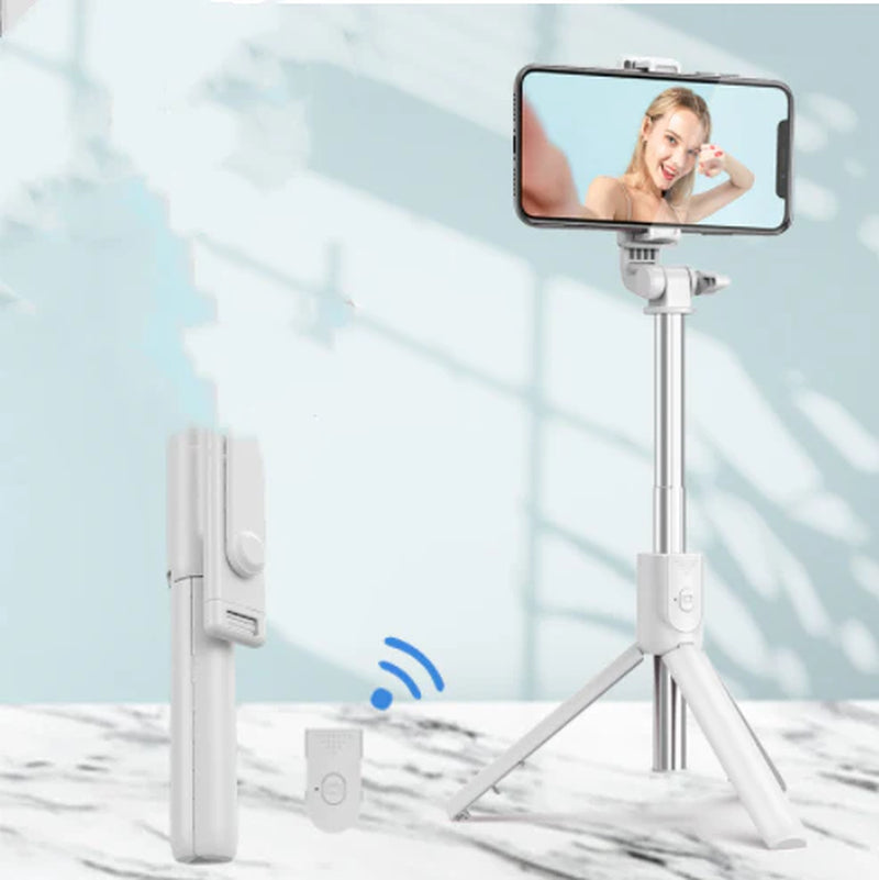 Universal Bluetooth Selfie Stick for Apple, Integrated Phone Stand with Remote Control for Live Streaming and Photography