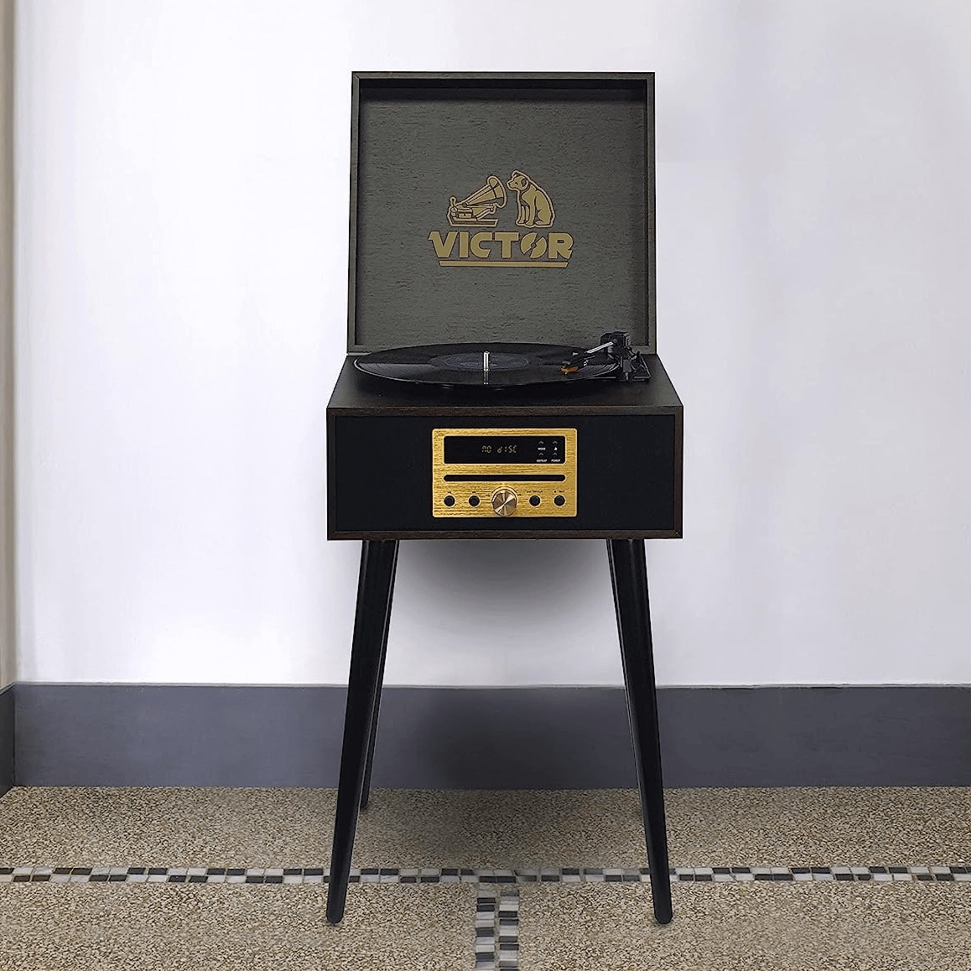 Victor Newbury 8-In-1 Music Center W Chair-Height Legs, USB Slot & AM FM Radio
