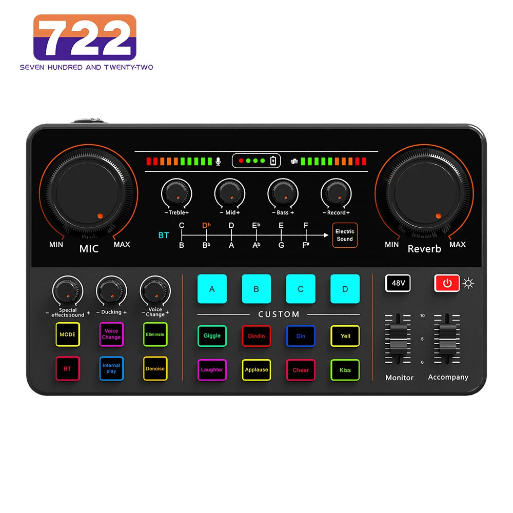 Bluetooth-Compatible Live Sound Card Streaming Mixer Sound Card Audio for Game Voice Podcast Live Streaming Podcast Accessories