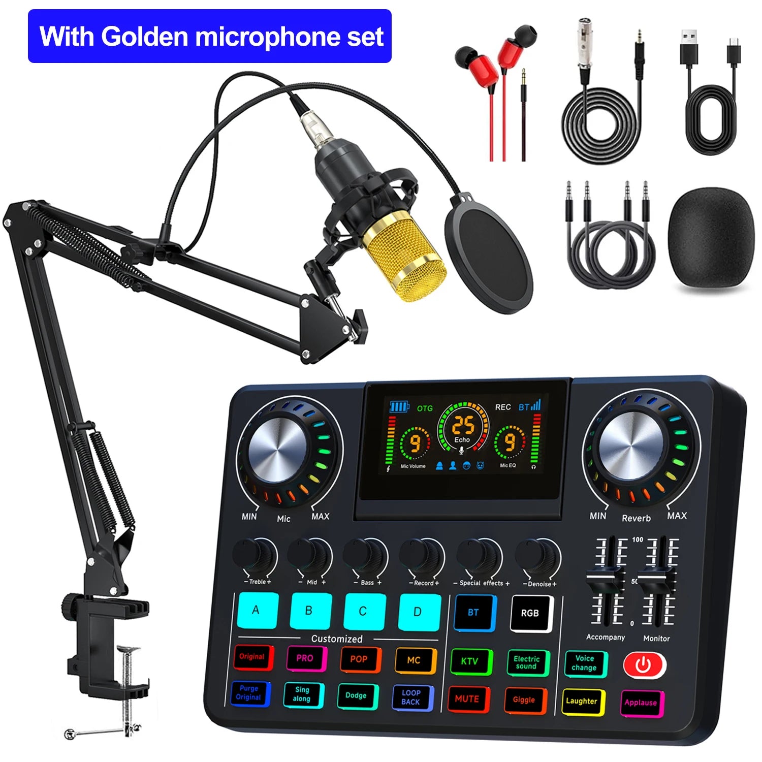 Live Broadcast Blog Equipment Live Sound Card with Microphone Set Bluetooth Audio Recording Mixer for Computer Live Streaming