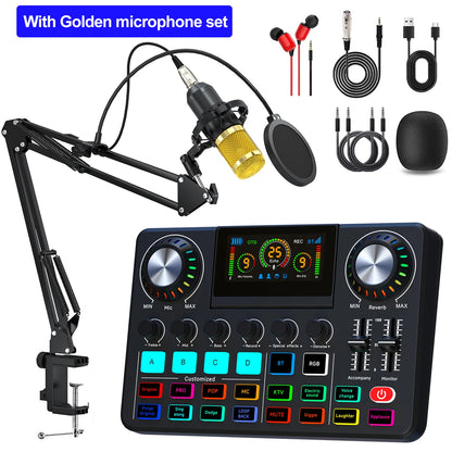 Live Broadcast Blog Equipment Live Sound Card with Microphone Set Bluetooth Audio Recording Mixer for Computer Live Streaming