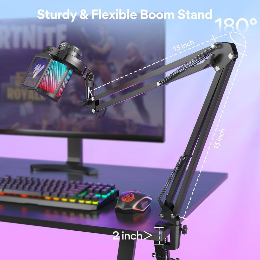 Multifunction USB Noise Cancelling Gaming Microphone in Black with Contollable RGB Light
