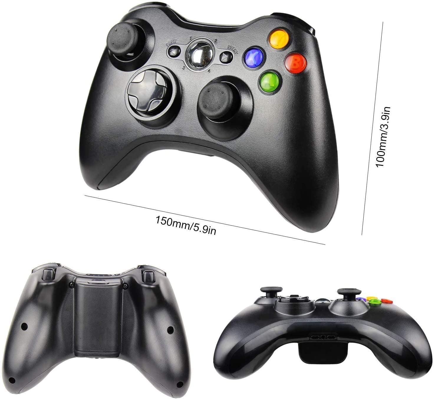 Wireless Controller for Xbox 360, Xbox 360 Joystick Wireless Game Controller for Xbox 360 & Slim Console and PC Windows Xp/7/8/10(Black)