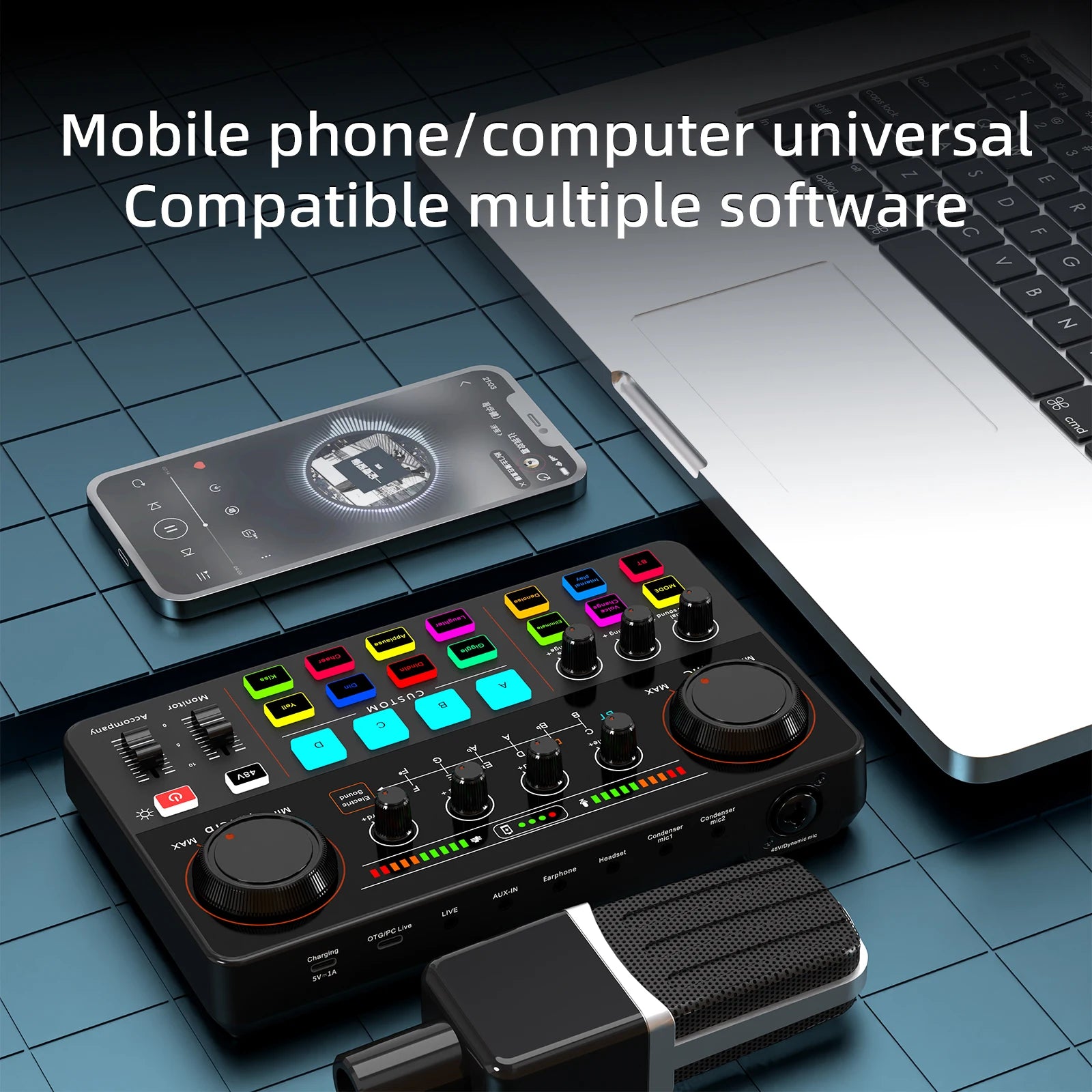 Bluetooth-Compatible Live Sound Card Streaming Mixer Sound Card Audio for Game Voice Podcast Live Streaming Podcast Accessories
